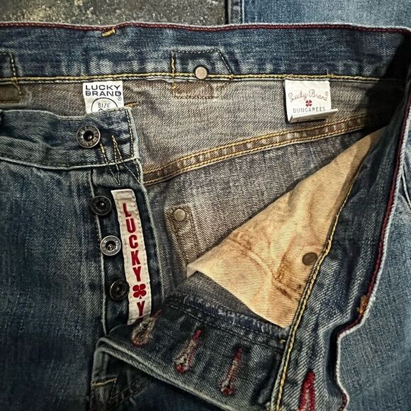 RARE SELVEDGE LUCKY BRAND VINTAGE CUFFED RED EDGE JEAN BACK CINCH USA MADE 33x32 - Picture 5 of 14